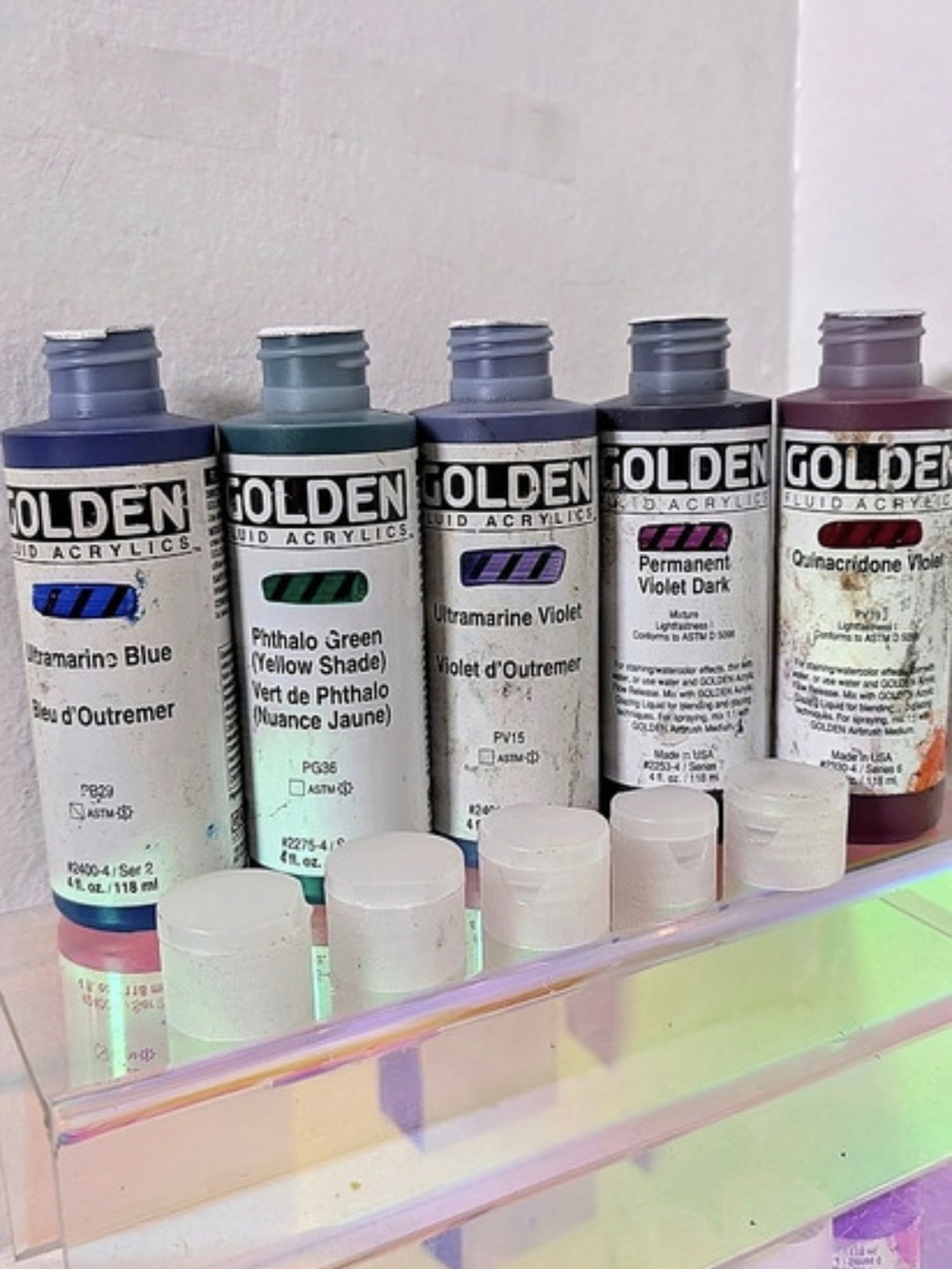 GOLDEN Fluid Acrylic Paint 4 oz Lot of 5 Colors NEW Sealed Artist Acrylics